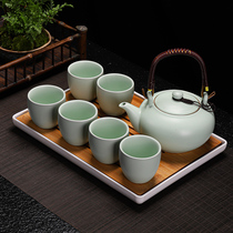 Ru kiln tea set lifting beam pot home Chinese style large ceramic teapot modern simple tea cup tea tray