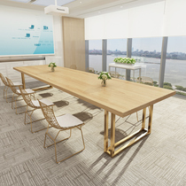 Solid wood meeting table long table minimalist with modern office training table and chairs Combined Nordic large bench strip table