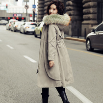 Parker feather cotton-padded jacket women's long 2021 winter new chic fashion plus velvet cotton-padded jacket over the knee