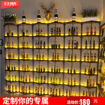 Bar restaurant iron partition wine rack industrial wind bar wall hanging decoration triangle solid wood red wine display rack cabinet