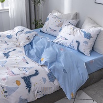 Cartoon cotton 4-piece set dinosaur children's upper and lower bunk bedding boy pure cotton boy duvet cover 3-piece set Q Meng