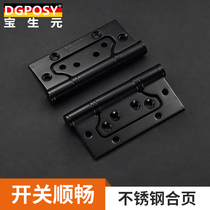 Baosheng Yuan 304 stainless steel primary-secondary hinge wooden door 4-inch silent-slotted room door thickened butterfly Hop-leaf black