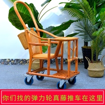 Bamboo and rattan childrens trolley High landscape baby stroller Lightweight rattan woven baby dining car chair Real rattan four-wheeled rattan cart