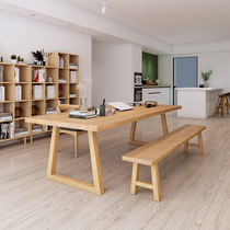 Nordic Solid Wood Meeting Table And Chairs Combination Brief Modern Desk Creative Log Long Bar Table Studio Negotiation Table