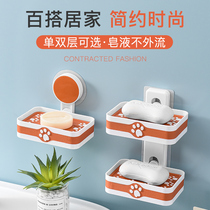 Double wall-mounted soap box Bathroom punch-free drain rack bathroom household new suction cup soap box