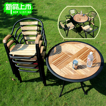 Outdoor Solid Wood Furniture Balcony Outdoor Bar Table Chairs Combined Patio Open Air Casual Coffee Dining Table And Chairs