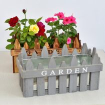 Wooden fence flower pot home creative Balcony decoration multi-meat small green plant rectangular anticorrosive wood fence flower pot