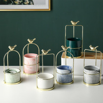 ins Nordic portable small vase creative wrought iron flower vase countertop ceramic bow fleshy flower pot ornaments