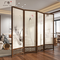 Chinese folding screen partition Solid wood entrance Living room Hotel bedroom Tea house Mobile semi-transparent lotus Zen folding screen