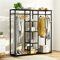Indoor simple clothes rack floor folding single rod mobile coat rack Bedroom hanging clothes rack drying clothes rack