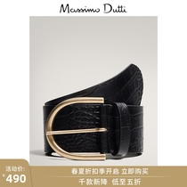 春夏折扣 Massimo Dutti 女装 黑色鳄纹真皮腰带 06114627800