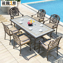 Outdoor cast aluminum table and chair courtyard table European balcony garden table Villa outdoor terrace wrought iron table and chair combination