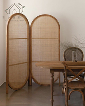 Gu Xiaoyu Japanese rattan woven screen Solid wood partition B & B indoor movable folding screen ins entrance restaurant partition