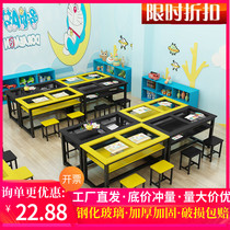 Glass Kindergarten Fine Art Table Painting Table Students Tutoring Training Course Class Chairs Children Calligraphy Painting Room Table