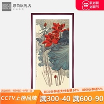 Zhang Daqian golden line Lotus porch decorative painting corridor mural vertical version of flowers and birds hanging painting new Chinese classical aisle painting