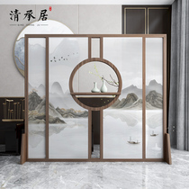 New Chinese screen partition living room door blocking office solid wood decorative shelf Home entrance seat screen