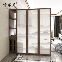 Home barrier brake entrance cabinet New Chinese screen partition Living room folding mobile occlusion door solid wood shelf