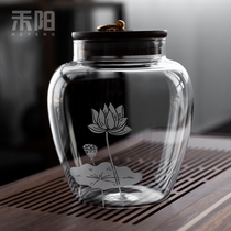 Heyang acacia wood glass tea can sealed can moisture-proof small tea storage tank tea warehouse household storage tank
