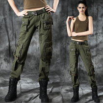 Outdoor camouflage pants womens multi-pocket overalls loose straight military training mountaineering tactical casual pants