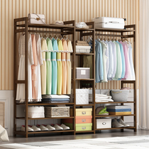 Solid wood coat rack Bedroom floor hanger Simple clothes bag storage cabinet Household simple modern wardrobe