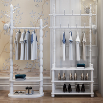 European solid wood coat rack Floor-to-ceiling simple modern hanger Home bedroom hanging clothes rack shelf shelf
