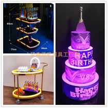 Bar light-emitting wine truck KTV three layers fruit mobile car round out wine delivery car simple cake machine