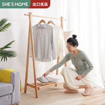 SHESHOME solid wood indoor hanger Floor-to-ceiling bedroom household wooden clothes rack Single pole coat rack