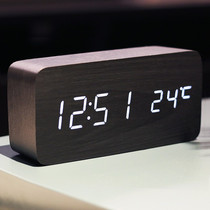 Retro alarm clock LED mute wooden electronic clock personality creative bedside clock clock living room ornaments luminous clock