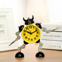 Robot small alarm clock boys and children with creative personality lazy cute cartoon mute bedside desktop clock