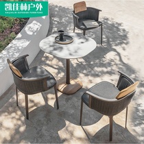 Outdoor Table And Chairs Kit Combined Patio Waterproof Sunscreen Open Bar Chair Bar Table Solid Wood Single Chair Vine Chair Three Sets