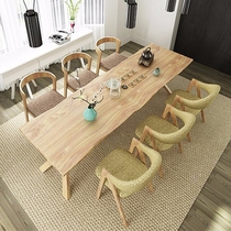 Solid wood conference long office desk Log large board tea table Creative workbench Simple modern dining table and chair combination