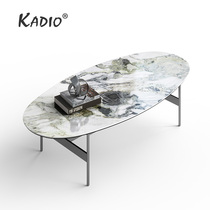 KADIO Italian Light Luxury Bright Rock Plate Titanium Black Stainless Steel Foot Minimal Oval Tea Table High and Low Combination