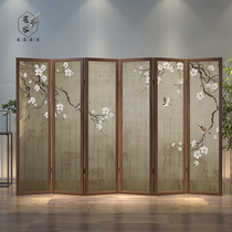 New Chinese screen partition living room entrance folding mobile simple modern bedroom small apartment shielding flower and bird folding screen