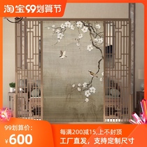 New Chinese style solid wood screen partition living room entrance Entrance Hotel tea room blocking out of the door hollow flower and bird seat screen