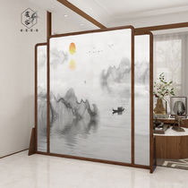 Solid wood screen partition living room entrance New Chinese office decoration Mobile floor block household curved seat screen