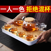 Tea set set household small glass cup Kung Fu Tea Teapot living room tea tray set office combination