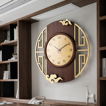 New Chinese style solid wood decorative wall clock light luxury quartz pure copper wall watch living room wall clock home perpetual calendar clock