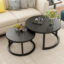 Nordic fire stone coffee table size combination household side table Simple living room small apartment creative round glass tea table