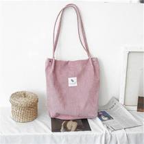New womens bag canvas shoulder bag Korean version of Joker bucket bag student bag corduroy Literary Academy style backpack women