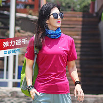 Outdoor quick-drying t-shirt womens breathable perspiration short-sleeved sports suit thin ice silk T-shirt fitness quick-drying clothes in summer