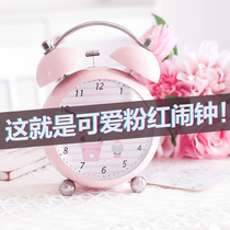 Net red ins Girl heart alarm clock mute creative students with cute pink bedroom bedside children ring table clock