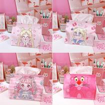Cute cartoon beautiful girl paper towel cover leather car paper towel box girl heart small paper towel pumping paper box PU