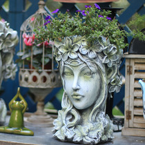 Character head portrait flower pot garden decoration Venus retro flower art vase creative goddess statue flower arrangement