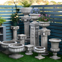 European round goblet Roman flowerpot large retro old villa decoration decoration garden balcony cylindrical base