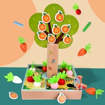 Fun Pulling Radish Toy Children Pecking Wood Birds Magnetic Catch Three-in-one Parent-child Interactive Wooden Happy Farm