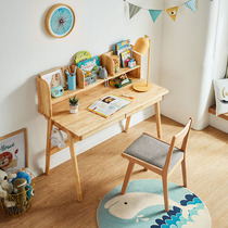 Lins wood simple modern solid wood desk bookshelf combination students childrens learning table and chair set LS222