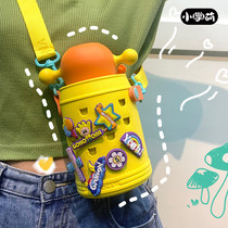 Small Palm cute thermos cup with straw strap crossbody kettle anti-drop belt dual-purpose large capacity high-value childrens water Cup