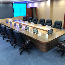 Large solid wood paint intelligent conference table long table paperless conference system lifting screen display Office table