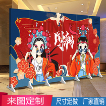 Guochao screen partition wall panel hotel hot pot barbecue box Net red background office folding Chinese style