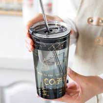 Large capacity sippy cup adult coffee cup Net red ins Wind girl heart home milk tea cup heat-resistant glass cup